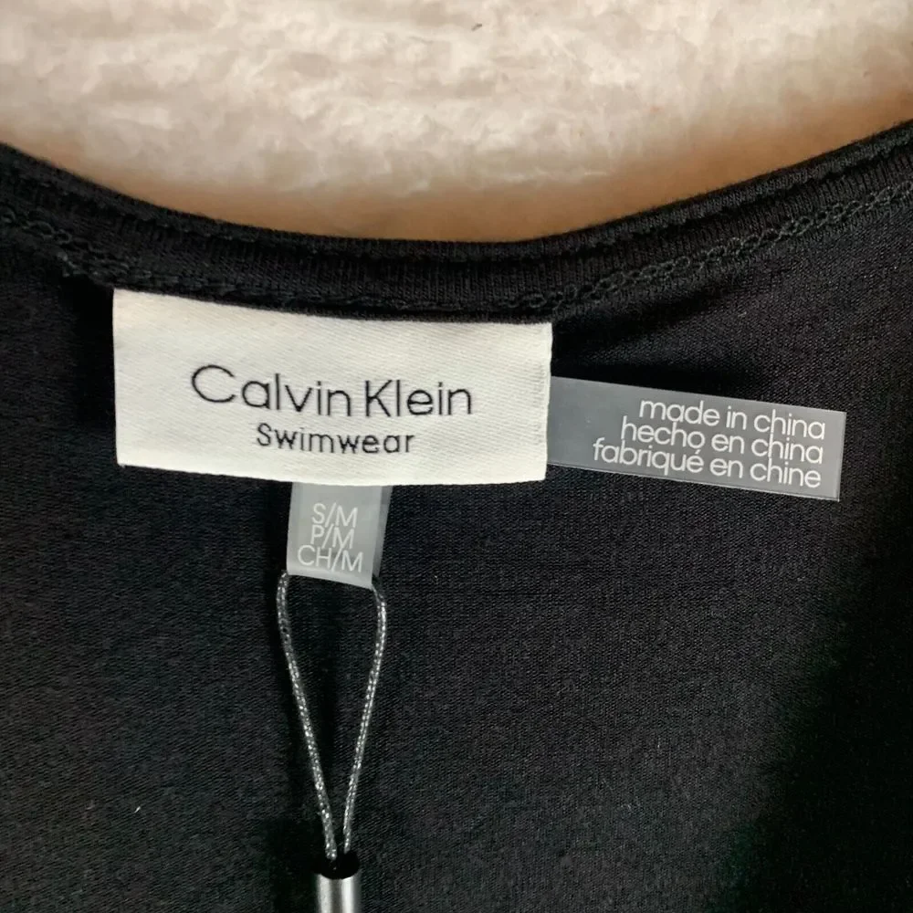 Calvin Klein Swim Cover-Up Women's S/M Black Rayon Surplice Neck Racerback S9495